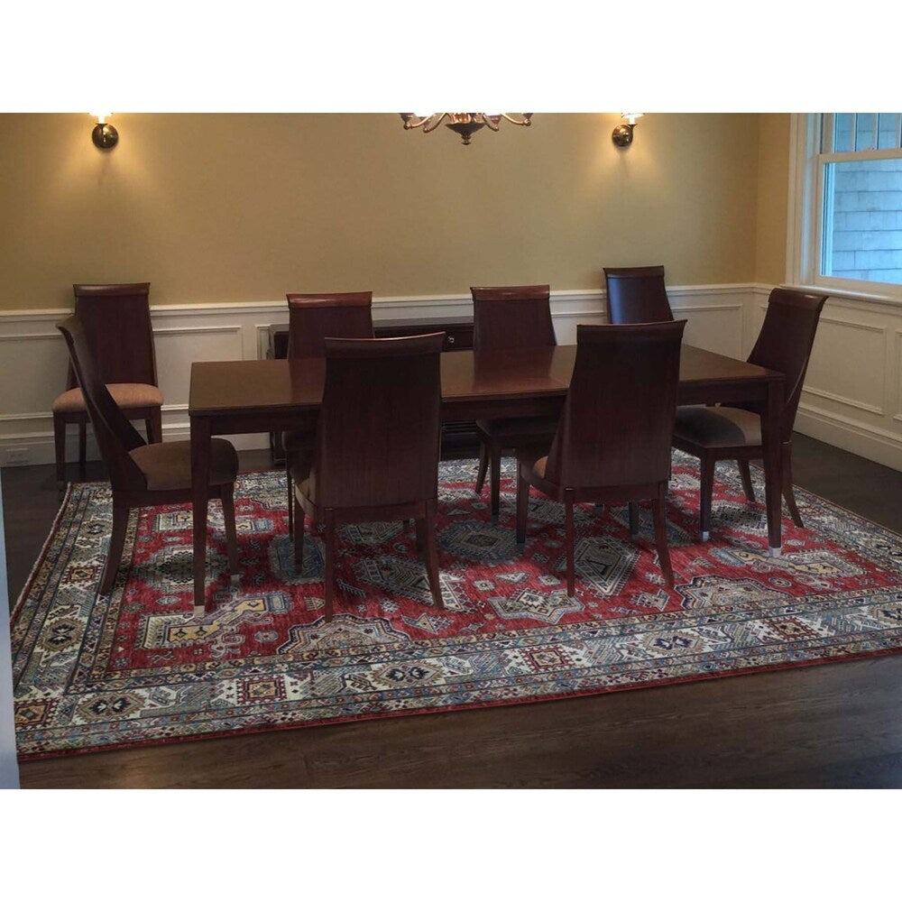 Shahbanu Rugs Super Kazak Pure Wool Geometric Design Hand-Knotted Oriental Rug (9'0" x 12'0") - 9'0" x 12'0"