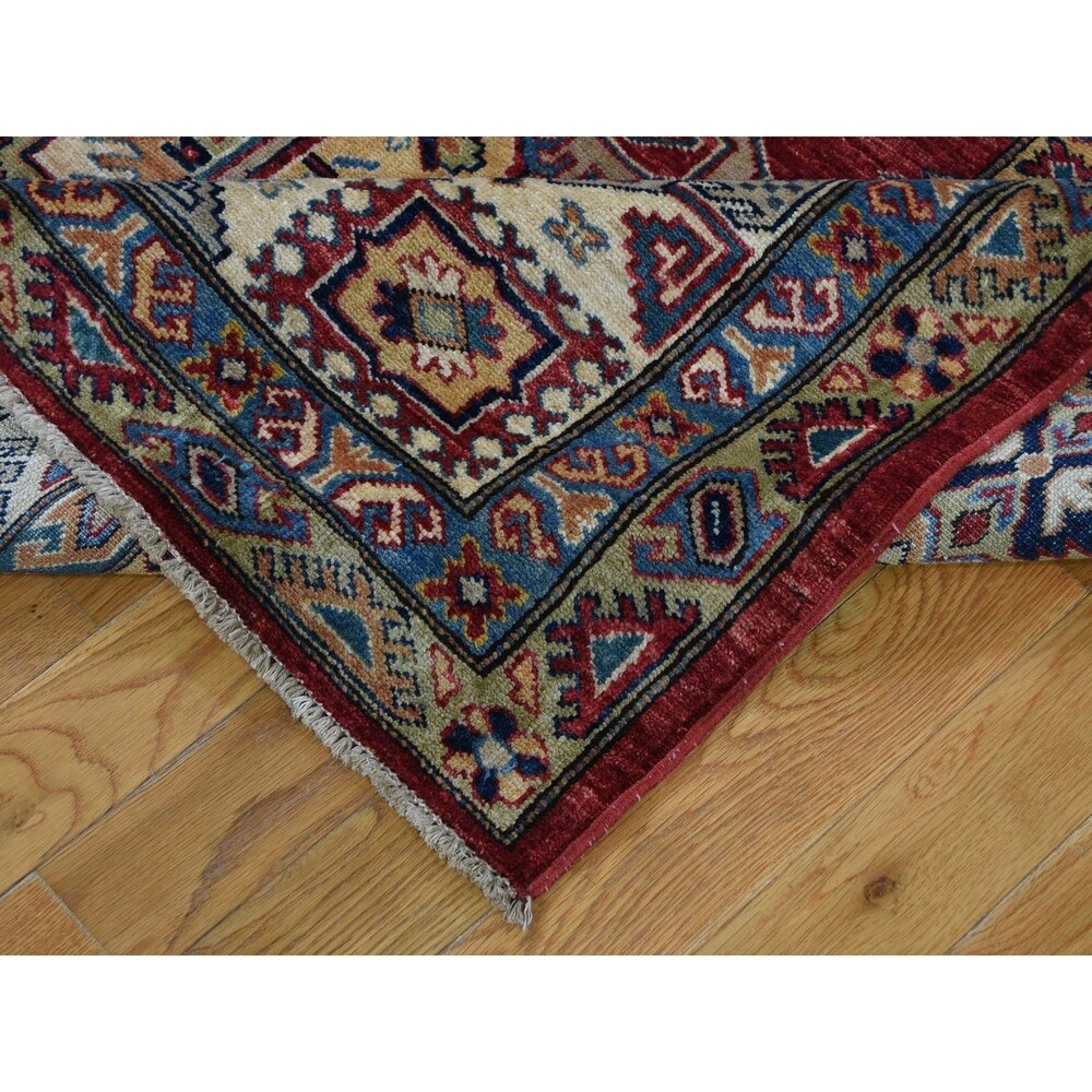 Shahbanu Rugs Super Kazak Pure Wool Geometric Design Hand-Knotted Oriental Rug (9'0" x 12'0") - 9'0" x 12'0"