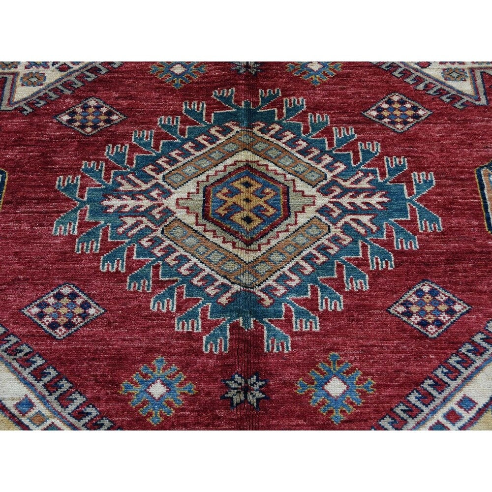 Shahbanu Rugs Super Kazak Pure Wool Geometric Design Hand-Knotted Oriental Rug (9'0" x 12'0") - 9'0" x 12'0"