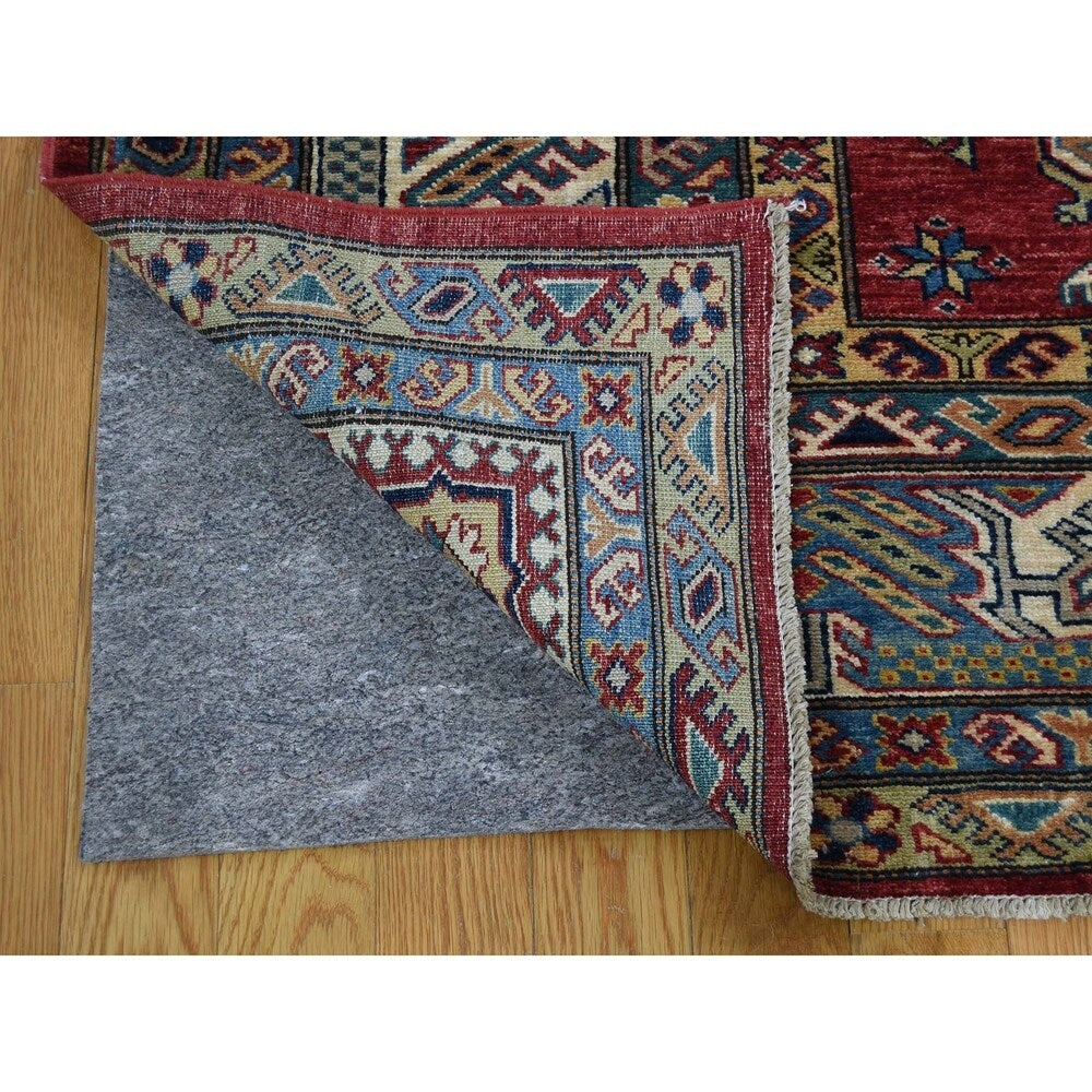 Shahbanu Rugs Super Kazak Pure Wool Geometric Design Hand-Knotted Oriental Rug (9'0" x 12'0") - 9'0" x 12'0"
