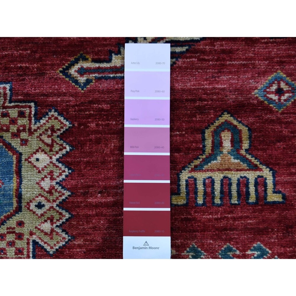 Shahbanu Rugs Super Kazak Pure Wool Geometric Design Hand-Knotted Oriental Rug (9'0" x 12'0") - 9'0" x 12'0"