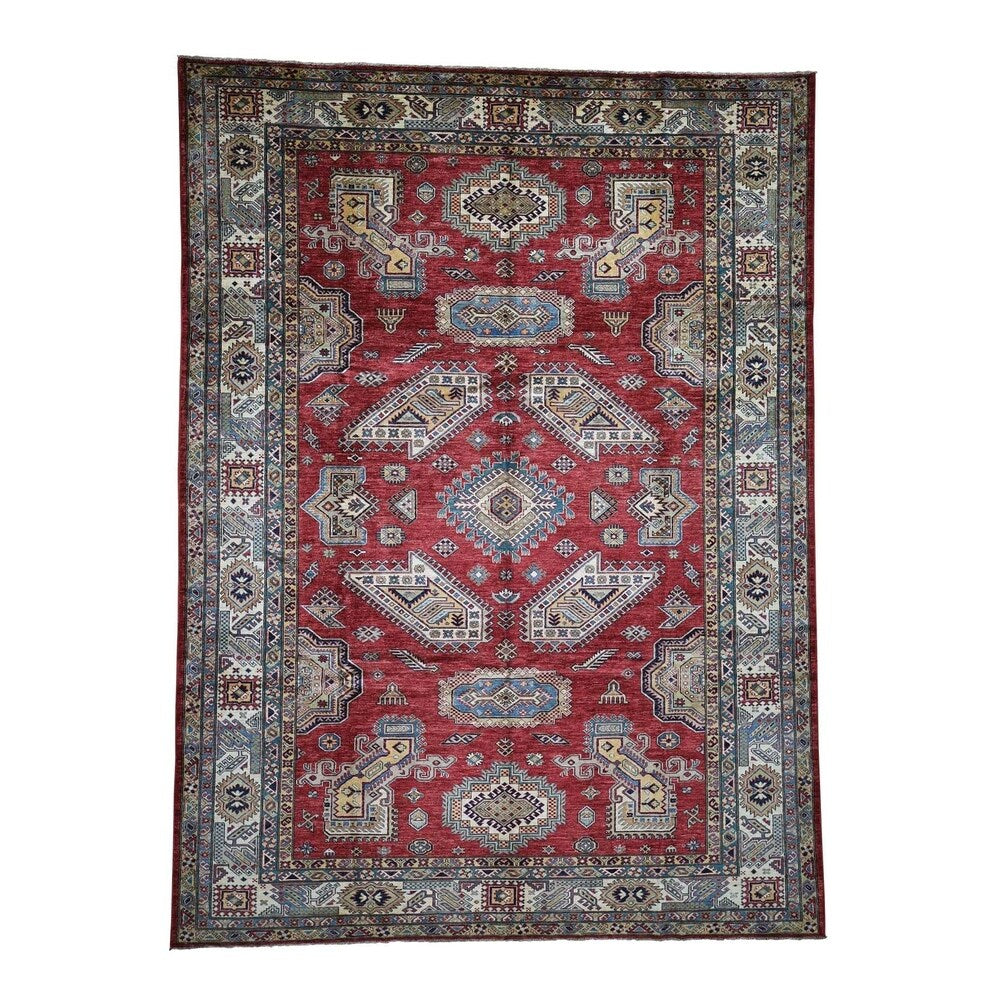 Shahbanu Rugs Super Kazak Pure Wool Geometric Design Hand-Knotted Oriental Rug (9'0" x 12'0") - 9'0" x 12'0"