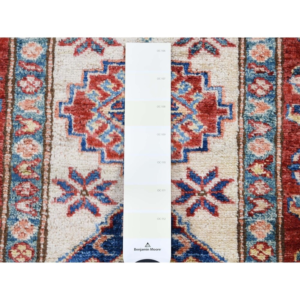 Shahbanu Rugs Super Kazak Pure Wool Geometric Design Runner Hand-Knotted Rug (2'0" x 5'10") - 2'0" x 5'10"