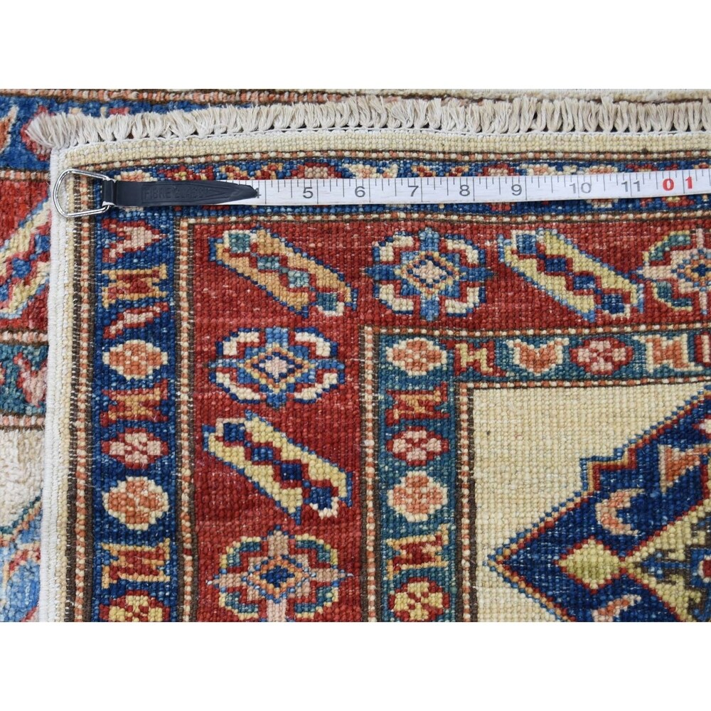 Shahbanu Rugs Super Kazak Pure Wool Geometric Design Runner Hand-Knotted Rug (2'0" x 5'10") - 2'0" x 5'10"