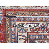 Shahbanu Rugs Super Kazak Pure Wool Red Geometric Design Hand-Knotted Oriental Rug (4'0" x 6'1") - 4'0" x 6'1"