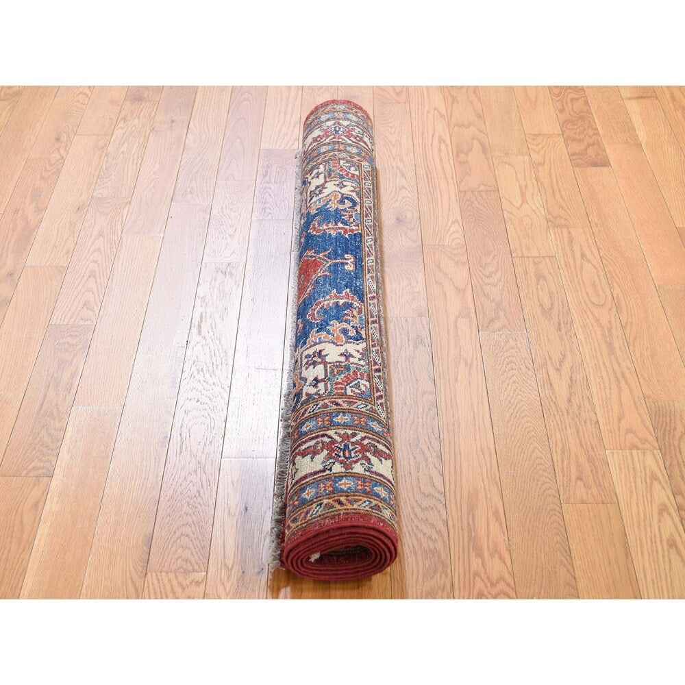 Shahbanu Rugs Super Kazak Pure Wool Red Geometric Design Hand-Knotted Oriental Rug (4'0" x 6'1") - 4'0" x 6'1"