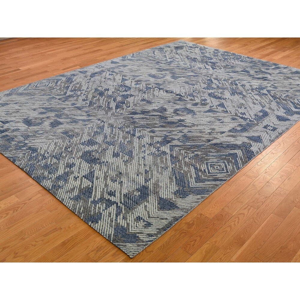 Shahbanu Rugs THE COMPLEXION,Silk With Oxidized Wool Hand-Knotted Modern Rug (8'9" x 12'2") - 8'9" x 12'2"