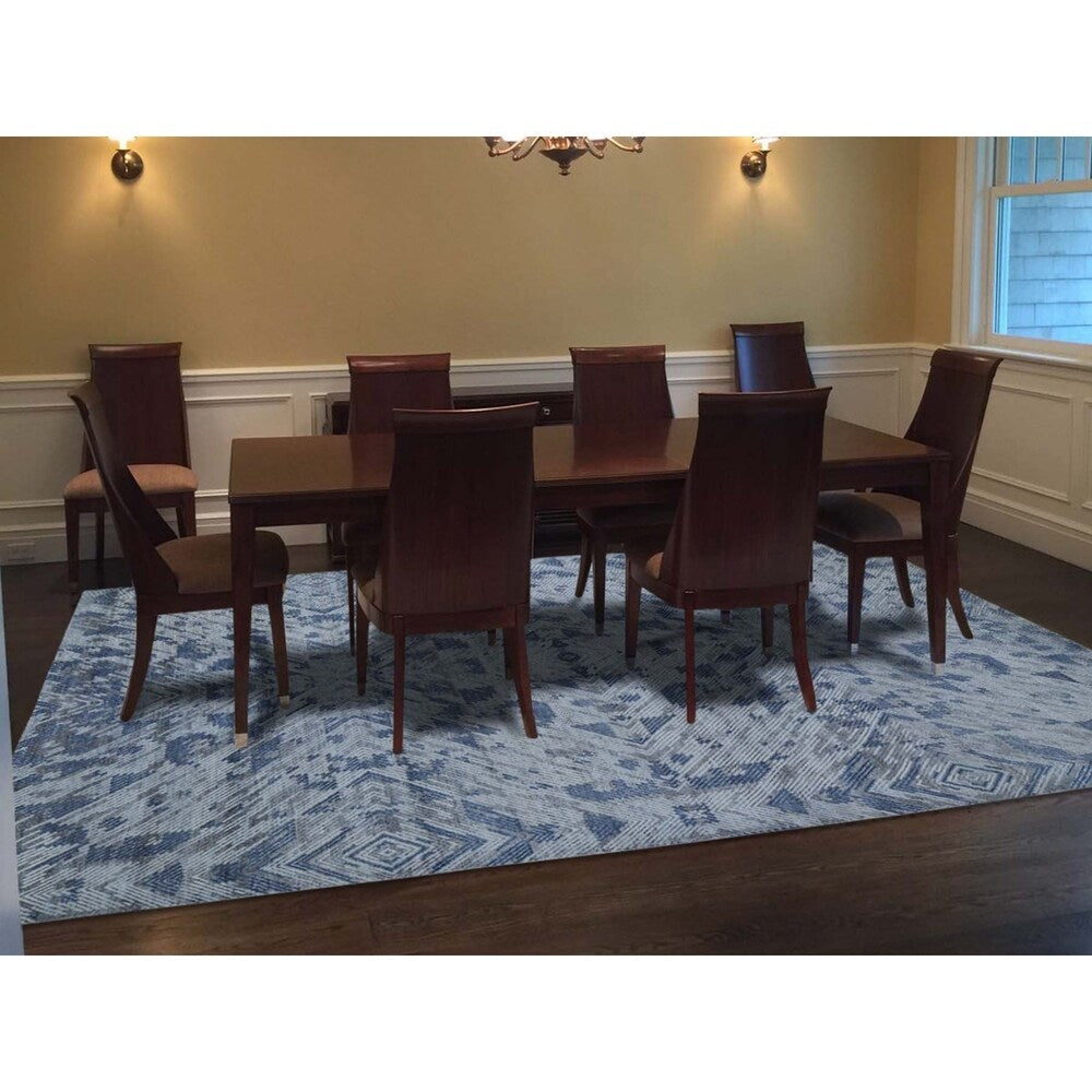 Shahbanu Rugs THE COMPLEXION,Silk With Oxidized Wool Hand-Knotted Modern Rug (8'9" x 12'2") - 8'9" x 12'2"
