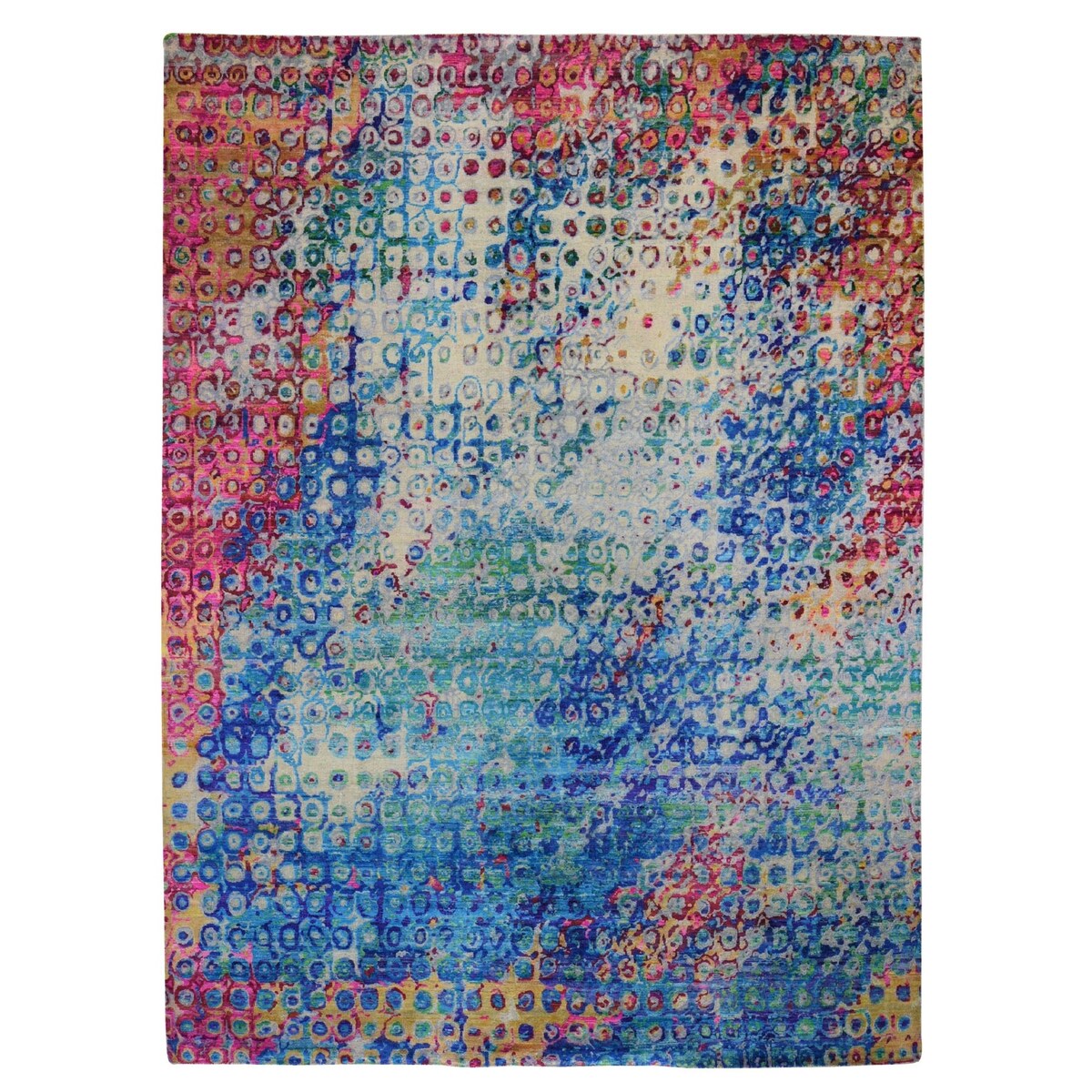 Shahbanu Rugs THE PEACOCK, Sari Silk Colorful Hand Knotted Oriental Rug (9'0" x 12'0") - 9'0" x 12'0"