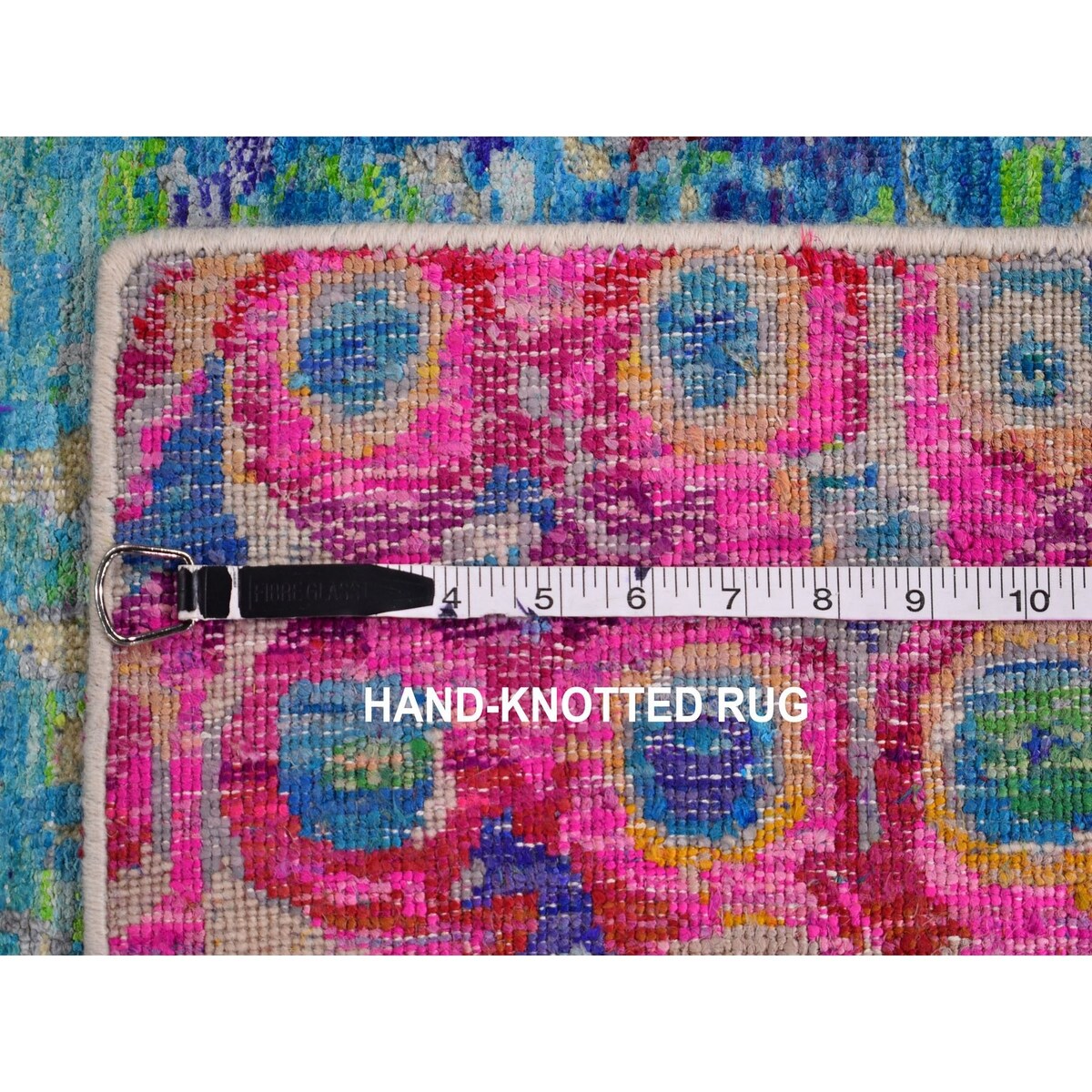Shahbanu Rugs THE PEACOCK, Sari Silk Colorful Hand Knotted Oriental Rug (9'0" x 12'0") - 9'0" x 12'0"