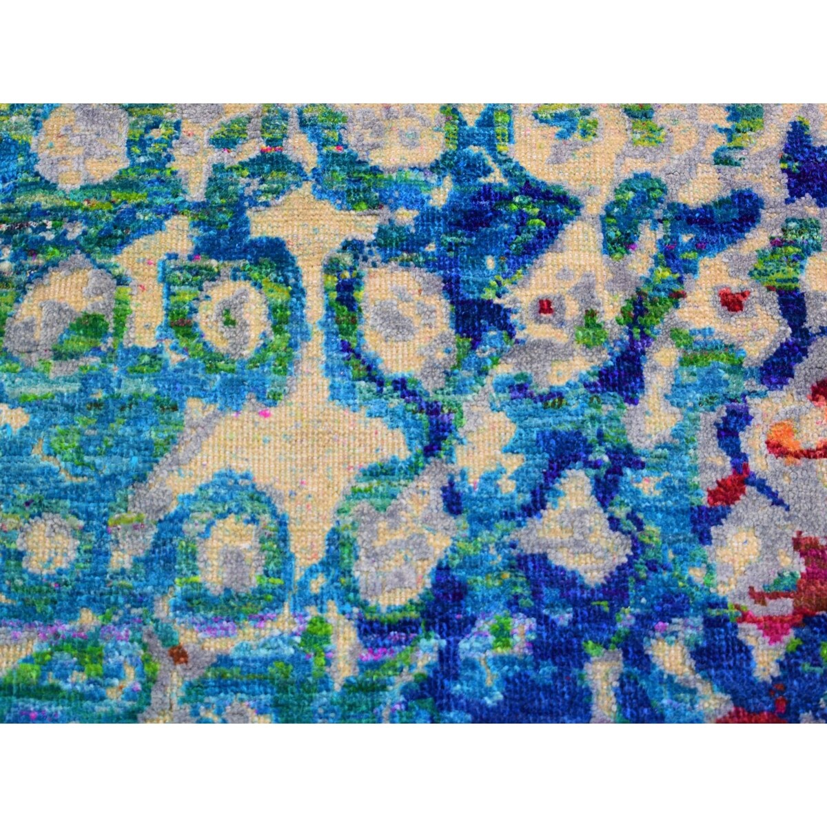 Shahbanu Rugs THE PEACOCK, Sari Silk Colorful Hand Knotted Oriental Rug (9'0" x 12'0") - 9'0" x 12'0"