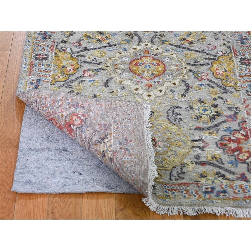Shahbanu Rugs THE SUNSET ROSETTES Pure Silk & Wool Runner Hand-Knotted Oriental Rug (2'6" x 10'0") - 2'6" x 10'0"