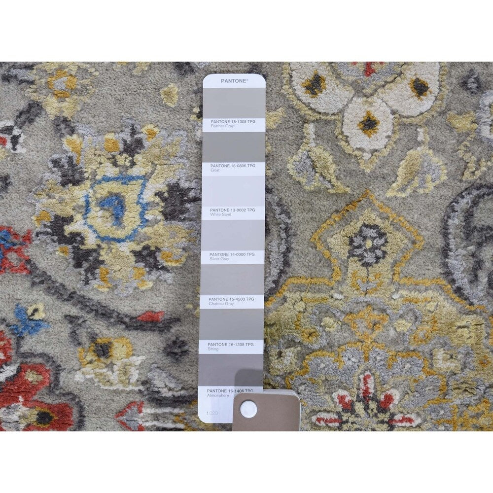 Shahbanu Rugs THE SUNSET ROSETTES Pure Silk & Wool Runner Hand-Knotted Oriental Rug (2'6" x 10'0") - 2'6" x 10'0"
