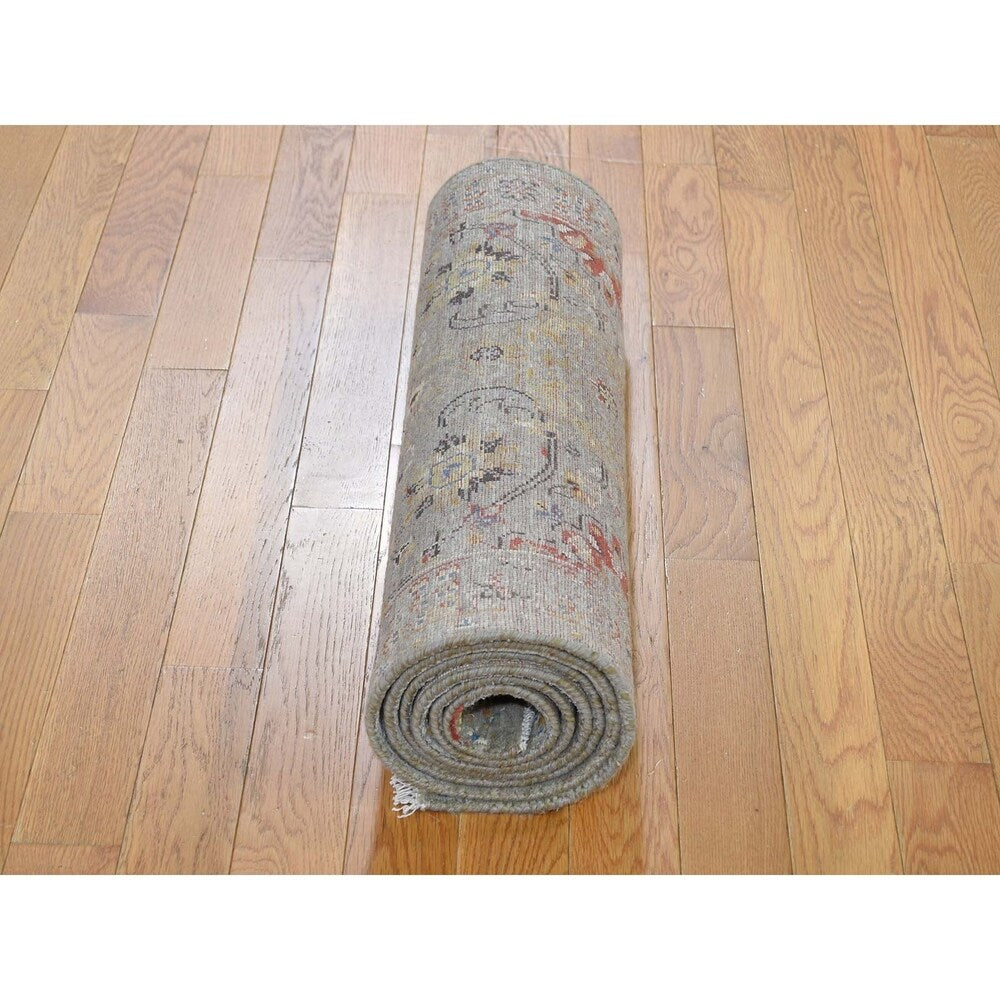 Shahbanu Rugs THE SUNSET ROSETTES Pure Silk & Wool Runner Hand-Knotted Oriental Rug (2'6" x 10'0") - 2'6" x 10'0"