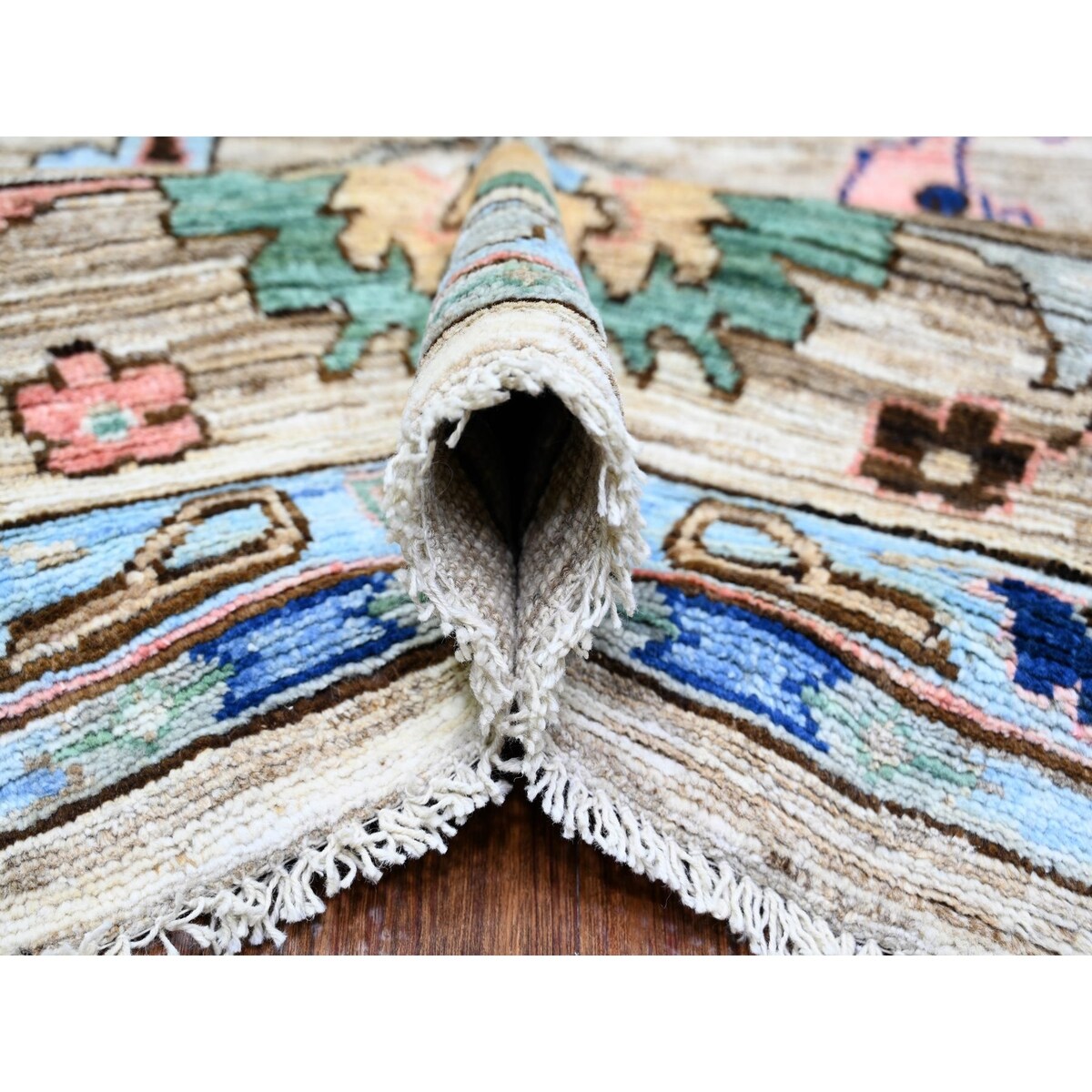 Shahbanu Rugs Taupe Gray, Natural Dyes Soft Wool, Hand Knotted Afghan Oushak with Pop of Color, Oriental Rug (10'1" x 13'10")