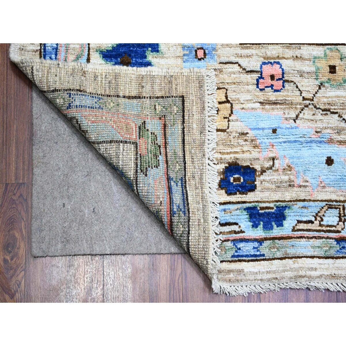 Shahbanu Rugs Taupe Gray, Natural Dyes Soft Wool, Hand Knotted Afghan Oushak with Pop of Color, Oriental Rug (10'1" x 13'10")