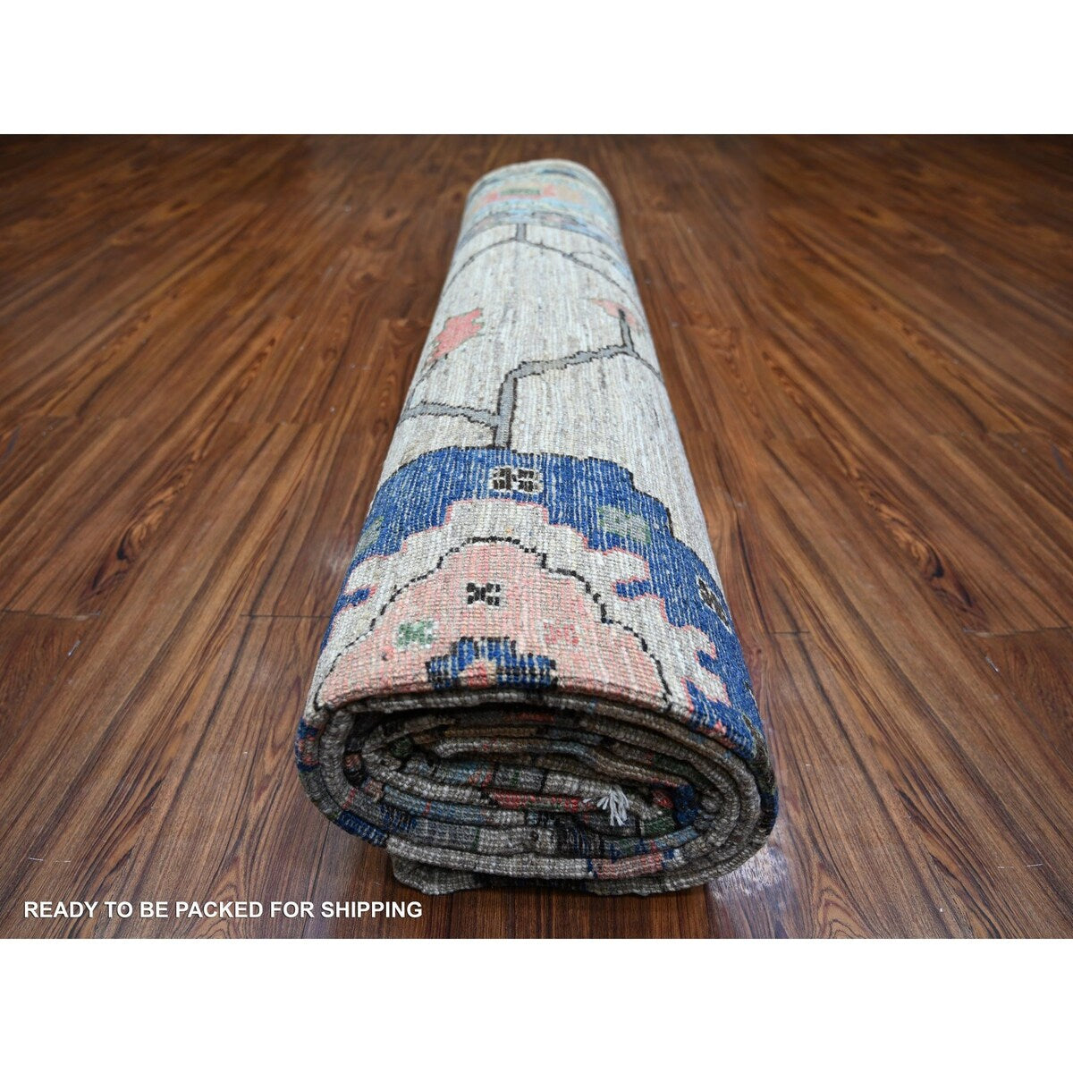 Shahbanu Rugs Taupe Gray, Natural Dyes Soft Wool, Hand Knotted Afghan Oushak with Pop of Color, Oriental Rug (10'1" x 13'10")