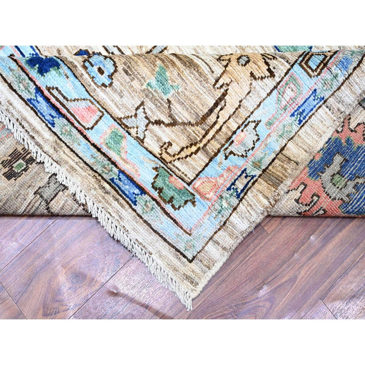 Shahbanu Rugs Taupe Gray, Natural Dyes Soft Wool, Hand Knotted Afghan Oushak with Pop of Color, Oriental Rug (10'1" x 13'10")