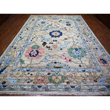 Shahbanu Rugs Taupe Gray, Natural Dyes Soft Wool, Hand Knotted Afghan Oushak with Pop of Color, Oriental Rug (10'1" x 13'10")
