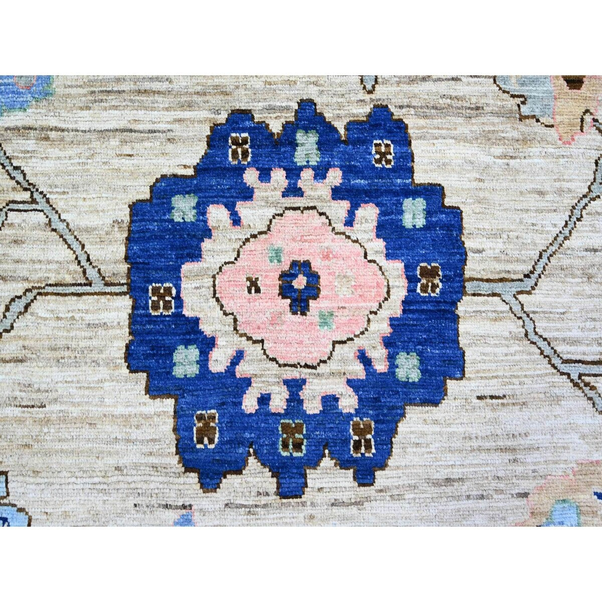 Shahbanu Rugs Taupe Gray, Natural Dyes Soft Wool, Hand Knotted Afghan Oushak with Pop of Color, Oriental Rug (10'1" x 13'10")