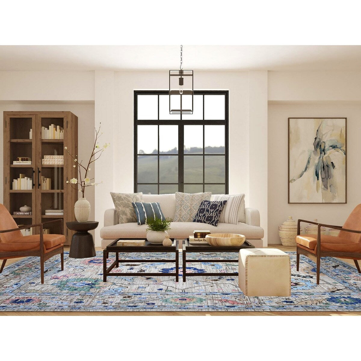 Shahbanu Rugs Taupe Gray, Natural Dyes Soft Wool, Hand Knotted Afghan Oushak with Pop of Color, Oriental Rug (10'1" x 13'10")
