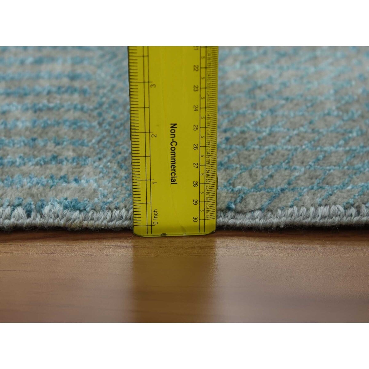 Shahbanu Rugs Turkish Blue Tone on Tone Soft Pile Wool and Silk Hand Knotted Grass Design Densely Woven Oriental Rug (3' x 5'2")