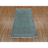 Shahbanu Rugs Turkish Blue Tone on Tone Soft Pile Wool and Silk Hand Knotted Grass Design Densely Woven Oriental Rug (3' x 5'2")