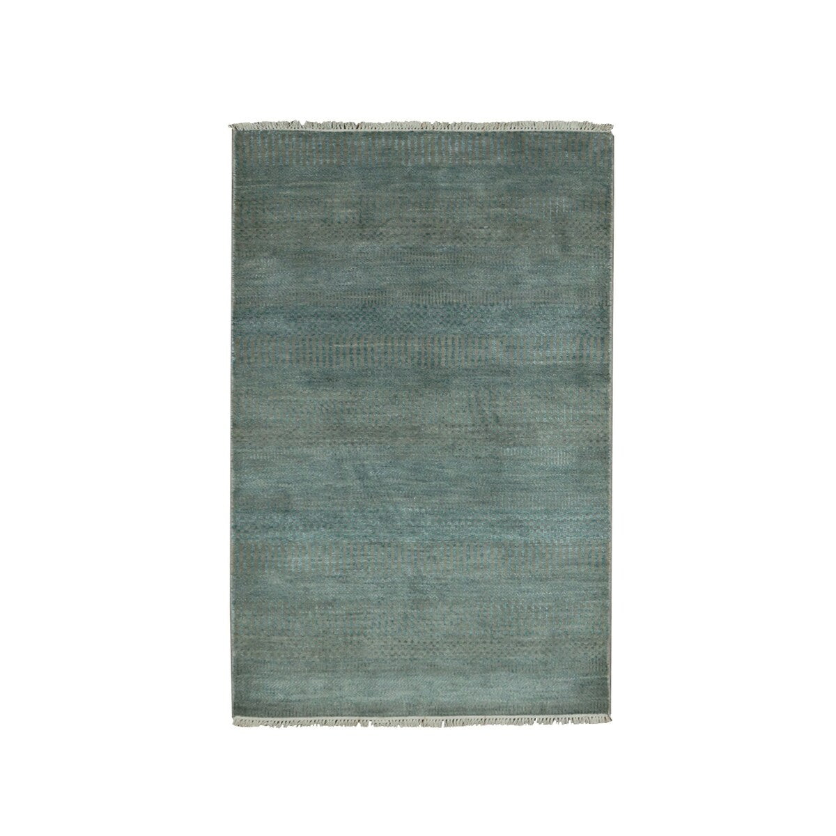 Shahbanu Rugs Turkish Blue Tone on Tone Soft Pile Wool and Silk Hand Knotted Grass Design Densely Woven Oriental Rug (3' x 5'2")
