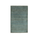 Shahbanu Rugs Turkish Blue Tone on Tone Soft Pile Wool and Silk Hand Knotted Grass Design Densely Woven Oriental Rug (3' x 5'2")