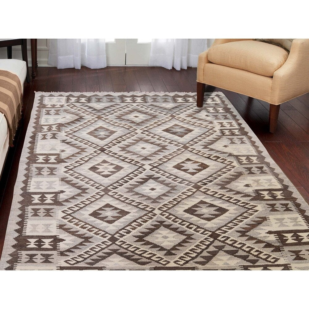 Shahbanu Rugs Undyed Natural Wool Afghan Kilim Reversible Hand Woven Oriental Rug (4'0" x 6'3") - 4'0" x 6'3"