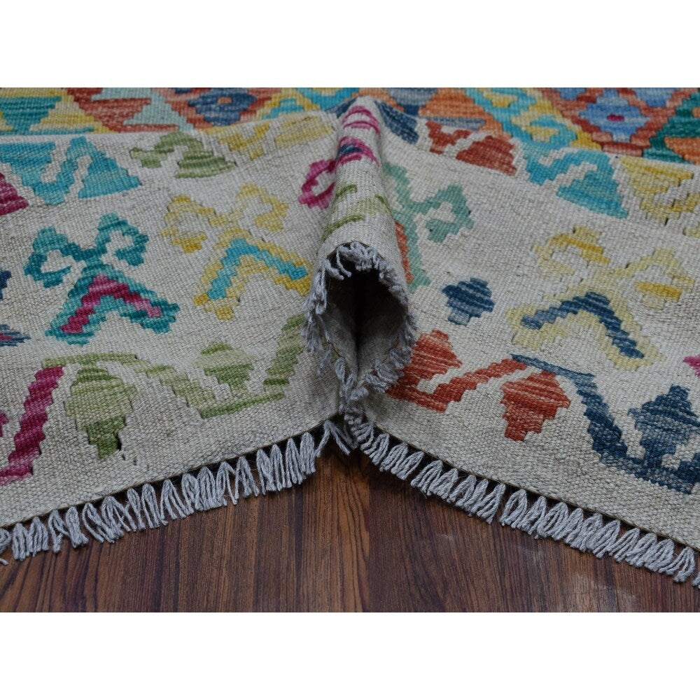 Shahbanu Rugs Veggie Dyes Afghan Kilim Pure Wool Hand Woven Oriental Rug (9'10" x 13'1") - 9'10" x 13'1"