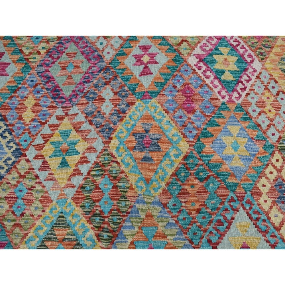 Shahbanu Rugs Veggie Dyes Afghan Kilim Pure Wool Hand Woven Oriental Rug (9'10" x 13'1") - 9'10" x 13'1"