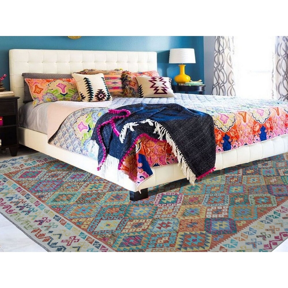 Shahbanu Rugs Veggie Dyes Afghan Kilim Pure Wool Hand Woven Oriental Rug (9'10" x 13'1") - 9'10" x 13'1"
