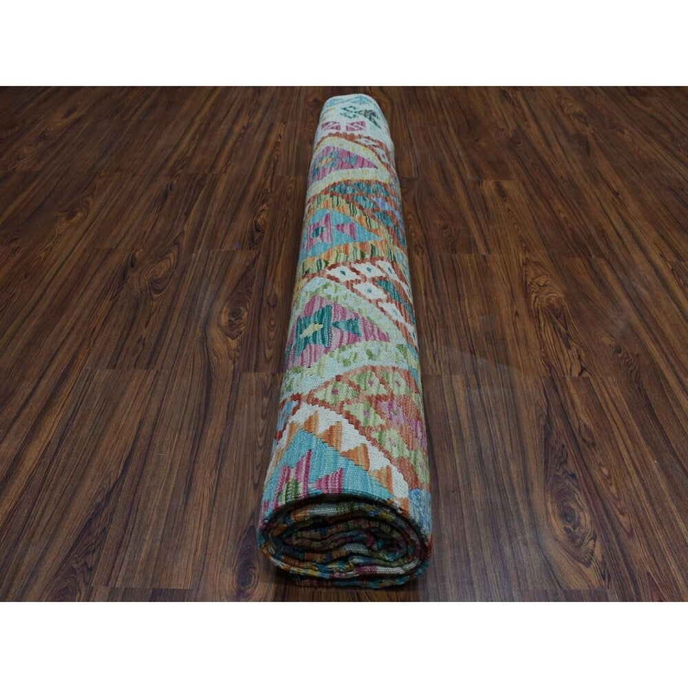 Shahbanu Rugs Veggie Dyes Afghan Kilim Pure Wool Hand Woven Oriental Rug (9'10" x 13'1") - 9'10" x 13'1"