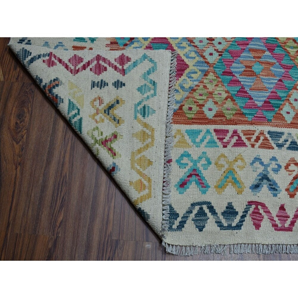 Shahbanu Rugs Veggie Dyes Afghan Kilim Pure Wool Hand Woven Oriental Rug (9'10" x 13'1") - 9'10" x 13'1"