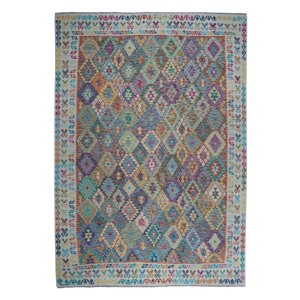 Shahbanu Rugs Veggie Dyes Afghan Kilim Pure Wool Hand Woven Oriental Rug (9'10" x 13'1") - 9'10" x 13'1"