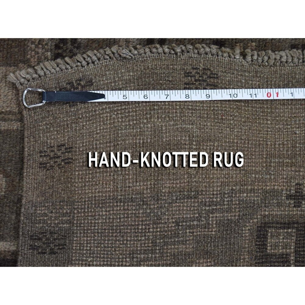 Shahbanu Rugs Vintage Afghan Baluch Natural Color Runner Hand-Knotted Pure Wool Rug (2'8" x 14'0") - 2'8" x 14'0"