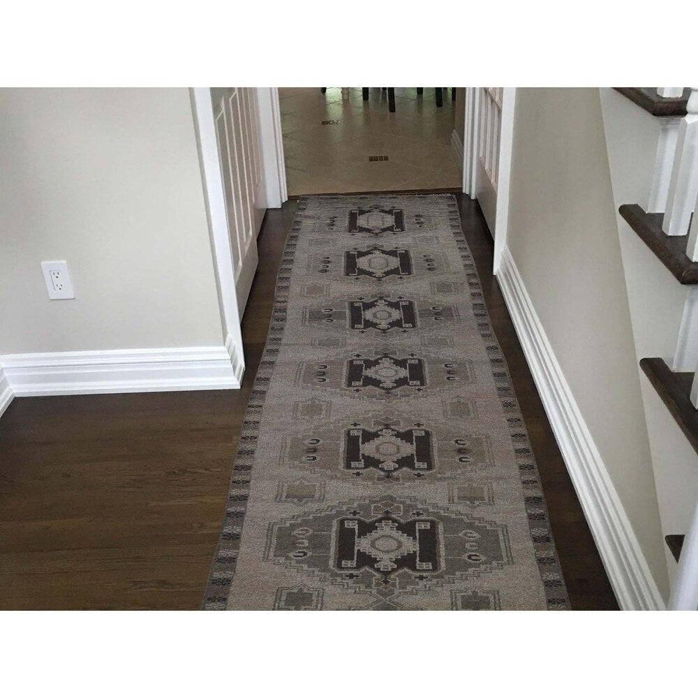 Shahbanu Rugs Vintage Afghan Baluch Natural Color Runner Hand-Knotted Pure Wool Rug (2'8" x 14'0") - 2'8" x 14'0"