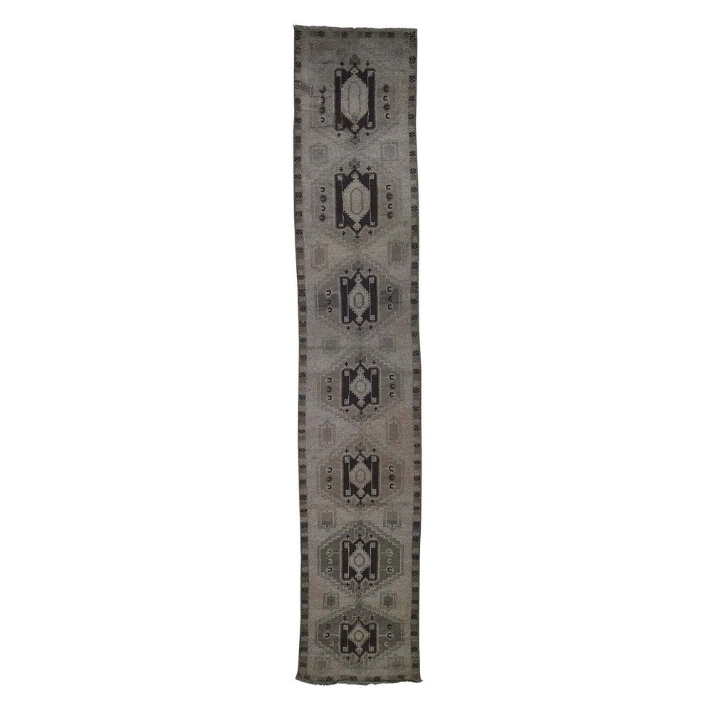 Shahbanu Rugs Vintage Afghan Baluch Natural Color Runner Hand-Knotted Pure Wool Rug (2'8" x 14'0") - 2'8" x 14'0"