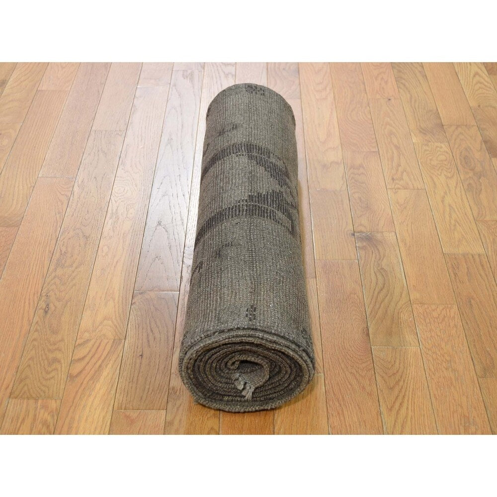 Shahbanu Rugs Vintage Afghan Baluch Natural Color Runner Hand-Knotted Pure Wool Rug (2'8" x 14'0") - 2'8" x 14'0"