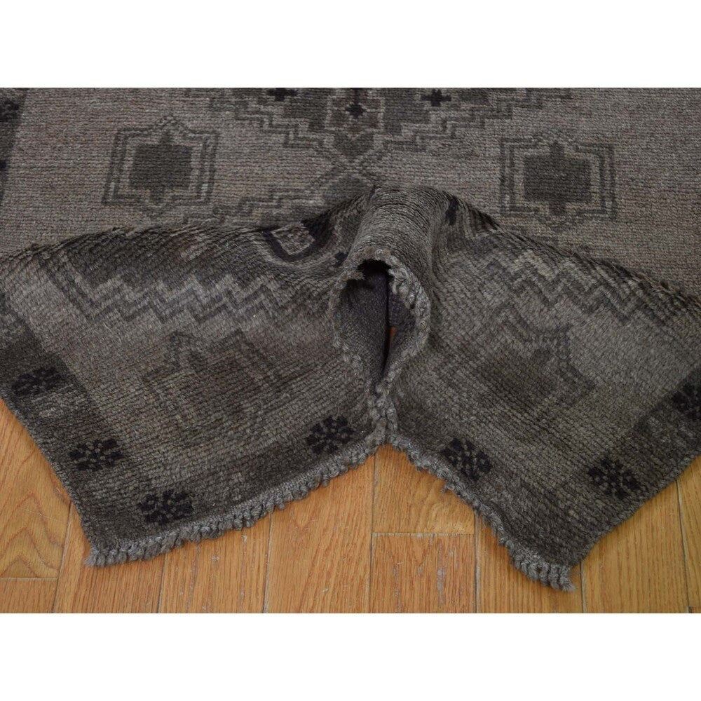 Shahbanu Rugs Vintage Afghan Baluch Natural Color Runner Hand-Knotted Pure Wool Rug (2'8" x 14'0") - 2'8" x 14'0"