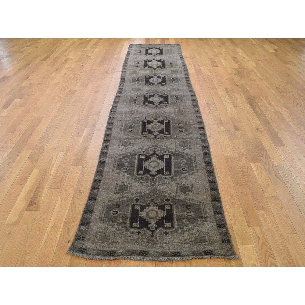 Shahbanu Rugs Vintage Afghan Baluch Natural Color Runner Hand-Knotted Pure Wool Rug (2'8" x 14'0") - 2'8" x 14'0"