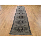 Shahbanu Rugs Vintage Afghan Baluch Natural Color Runner Hand-Knotted Pure Wool Rug (2'8" x 14'0") - 2'8" x 14'0"