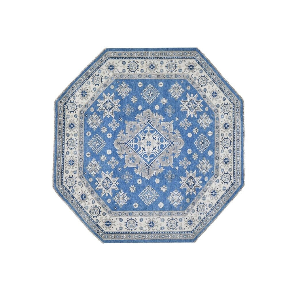 Shahbanu Rugs Vintage Look Kazak Pure Wool Octagonal Hand-Knotted Rug (7'9" x 8'0") - 7'9" x 8'0"