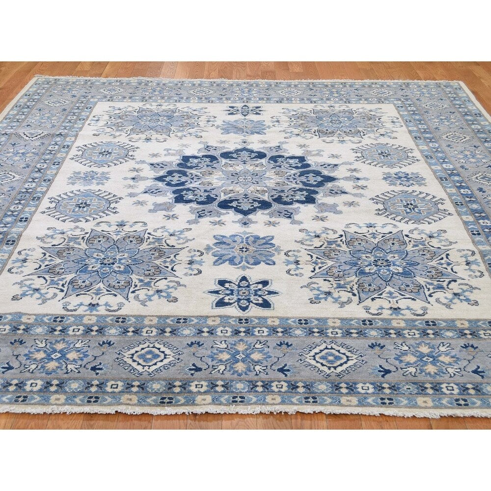 Shahbanu Rugs Vintage Look Kazak Pure Wool With Geometric Design Hand-Knotted Rug (8'0" x 9'10") - 8'0" x 9'10"