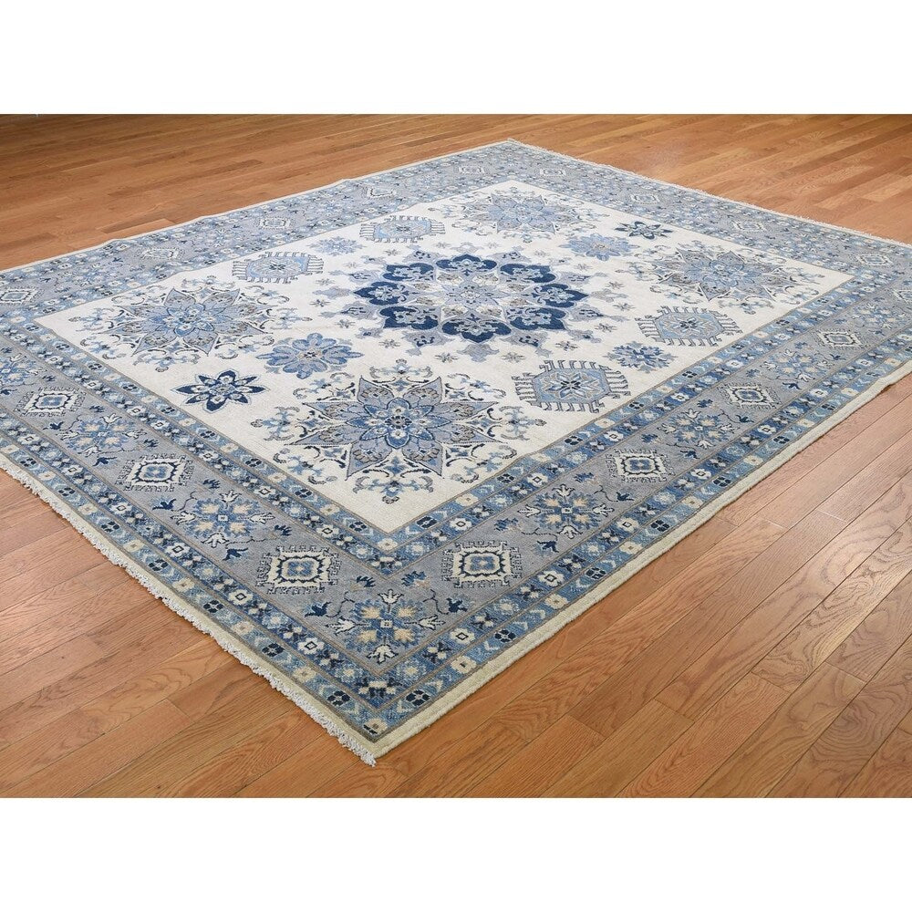 Shahbanu Rugs Vintage Look Kazak Pure Wool With Geometric Design Hand-Knotted Rug (8'0" x 9'10") - 8'0" x 9'10"
