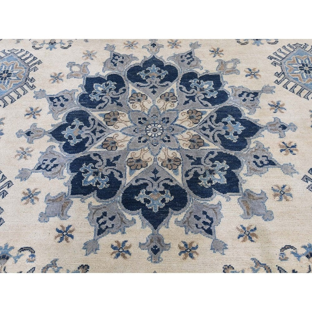 Shahbanu Rugs Vintage Look Kazak Pure Wool With Geometric Design Hand-Knotted Rug (8'0" x 9'10") - 8'0" x 9'10"