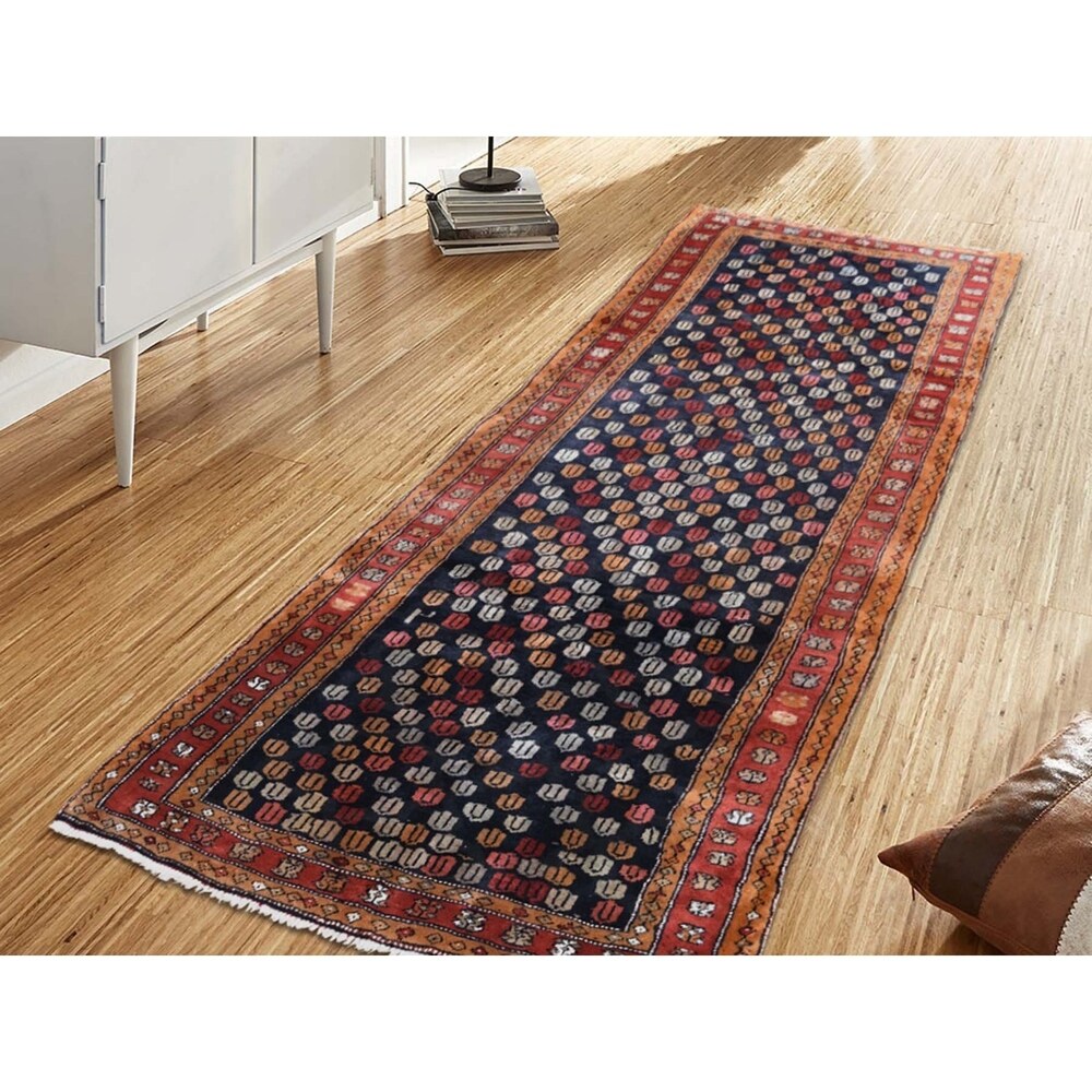 Shahbanu Rugs Vintage North West Persian With Repetitive Design Wide Runner Rug (3'10" x 9'6") - 3'10" x 9'6"