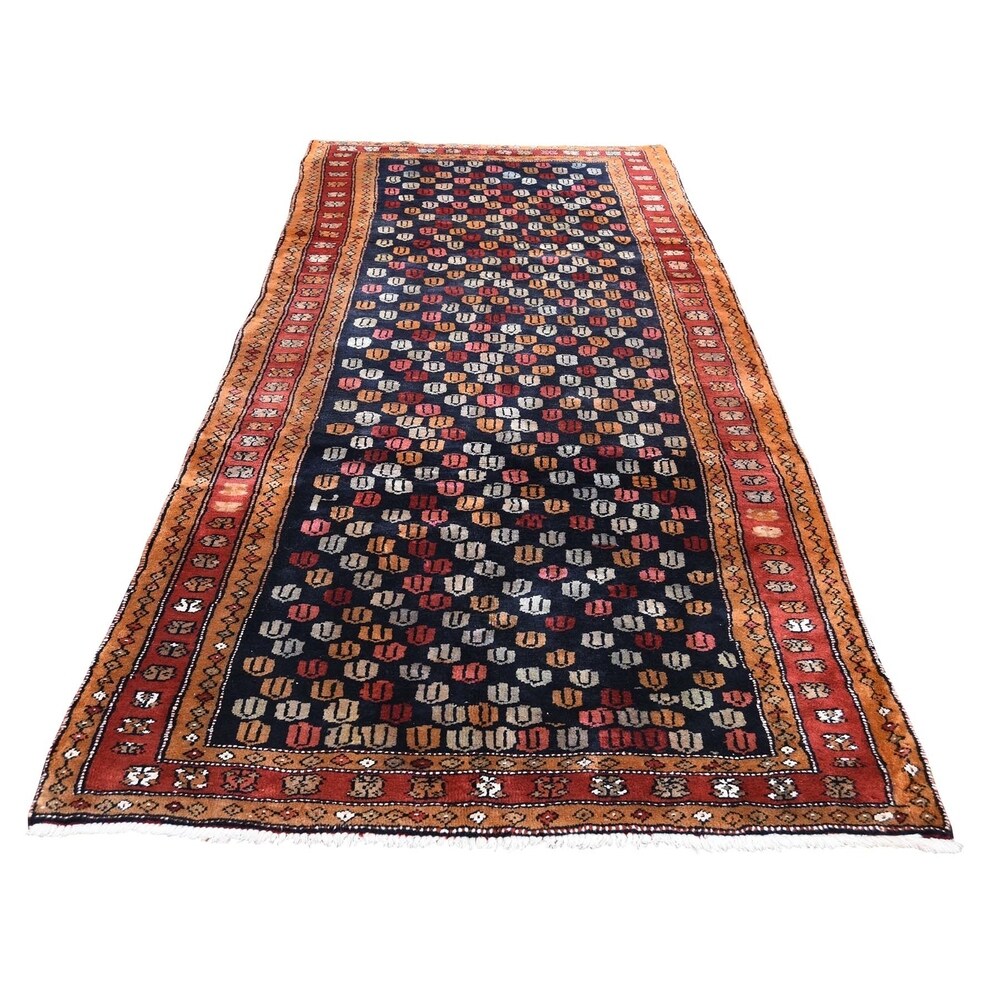 Shahbanu Rugs Vintage North West Persian With Repetitive Design Wide Runner Rug (3'10" x 9'6") - 3'10" x 9'6"