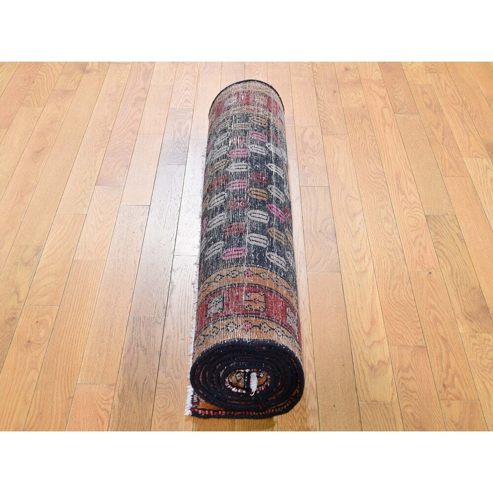 Shahbanu Rugs Vintage North West Persian With Repetitive Design Wide Runner Rug (3'10" x 9'6") - 3'10" x 9'6"